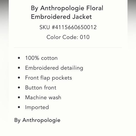 RARE!!!! Anthropologie NWT Floral Embroidered Jacket size S. - Picture 7 of 9